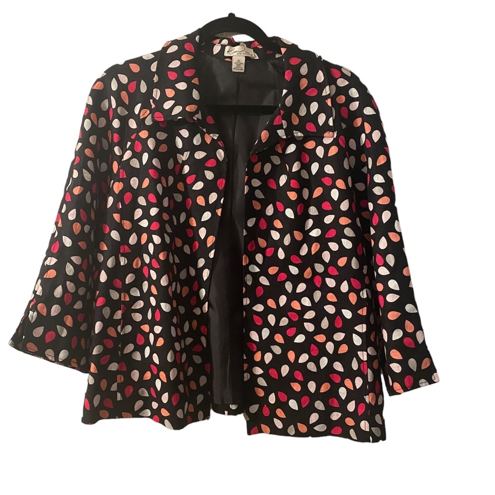 Kim Rogers Black Blazer Jacket with Red Pink and Cream Dot Pattern